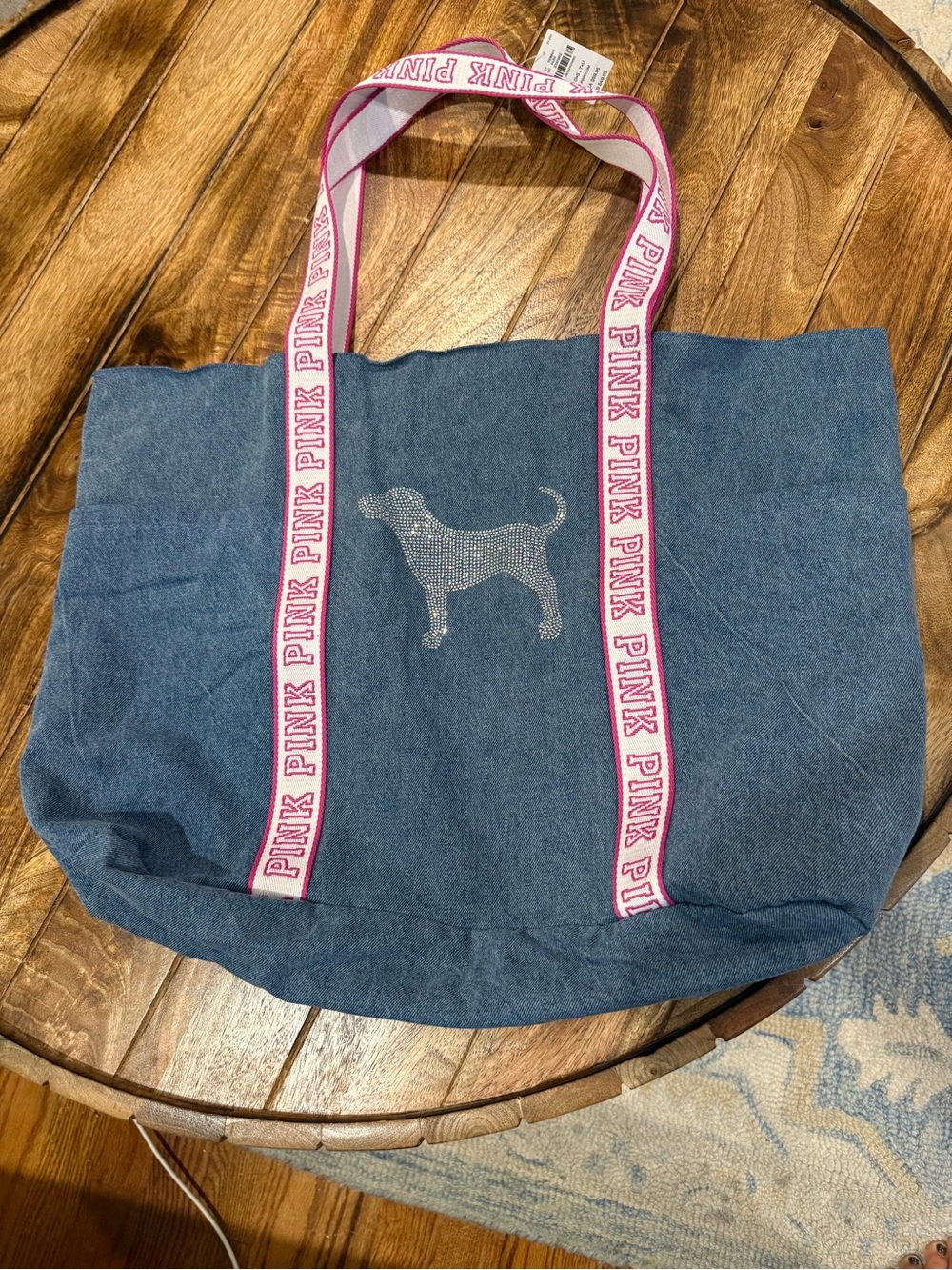 Victoria’s Secret PINK Denim Tote Bag Rhinestone Dog NWT